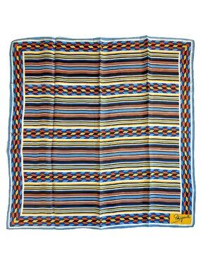 Vintage Schiaparelli Silk Scarf Geometric Stripe Blue Orange 23” Square